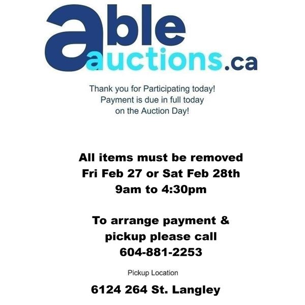 All items must be removed Fri Feb 27 or Sat Feb 28th 9am to 4:30pm