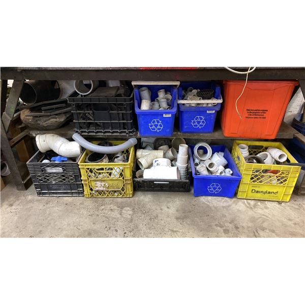 SHELF OF ASSORTED PVC PIPE PARTS & MORE