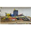 Image 1 : ASSORTED ITEMS INCLUDING; POWER FIST BENCH GRINDER, LEVEL, BOLT CUTTERS, CABLE WINCH & MORE