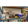 Image 1 : SHELF OF ASSORTED ITEMS INCLUDING; COOLER, EXTERIOR TRIM SCREWS, WAYNE SUMP PUMP & MORE