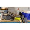 Image 4 : SHELF OF ASSORTED ITEMS INCLUDING; COOLER, EXTERIOR TRIM SCREWS, WAYNE SUMP PUMP & MORE