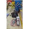 Image 1 : 2000 LBS CAPACITY ELECTRIC WINCH, MOTOMASTER ELIMINATOR WORKSHOP SERIES BATTERY CHARGER & 3 TIRE