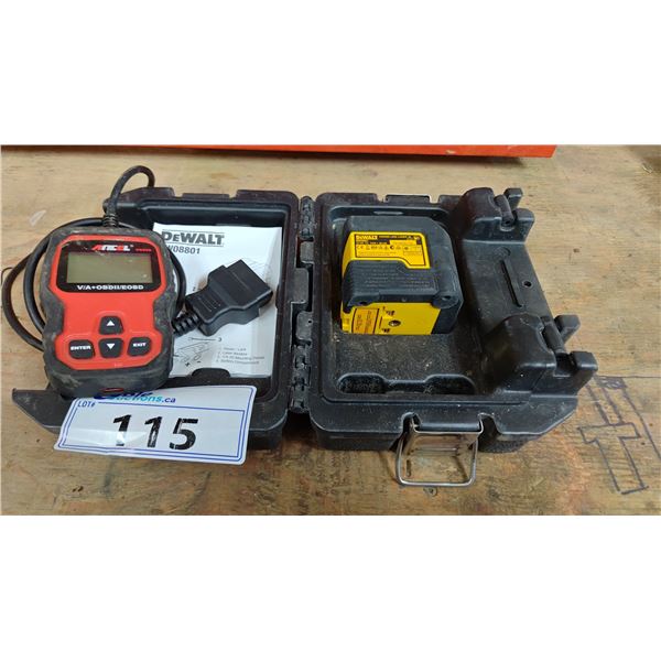 DEWALT DW08801 CROSS LINE LASER LEVEL & ANCEL VD500 VEHICLE FAULT CODE SCANNER