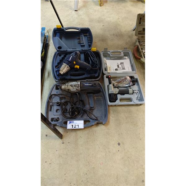 (2) MASTERCRAFT HAMMER DRILLS WITH CASES & ROK 2" MICRO PINNER WITH CASE