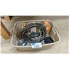 Image 1 : BIN OF ASSORTED ITEMS INCLUDING; OZARK TRAIL MANUAL AIR PUMP, PUTTING PAL ELECTRIC PUTTING CUP,