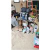 Image 1 : TABLE OF ASSORTED CONTENTS INCLUDING: CHAIN, CAR PANELS, POLYMER SAND, WRENCHES & MORE (TABLE