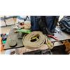 Image 6 : TABLE OF ASSORTED CONTENTS INCLUDING: CHAIN, CAR PANELS, POLYMER SAND, WRENCHES & MORE (TABLE