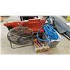 Image 1 : ASSORTED ITEMS INCLUDING; LASKO COMMERCIAL FLOOR FAN, MECHANICS CREEPER, GARDEN HOSE, CIRCULAR SAW,