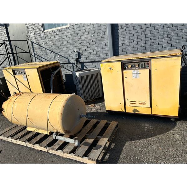 Kaeser Air Compressors 2, One Operational, One Electrical Issue w/Upright Tank