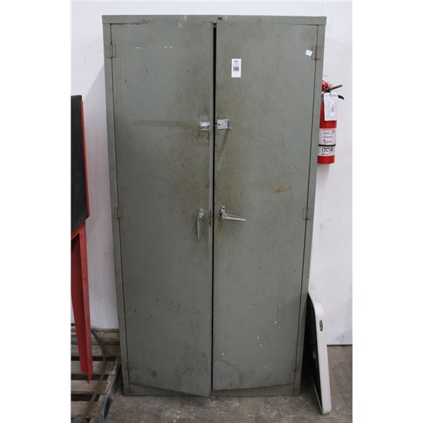 Grey Metal Storage Cabinet w/Small Folding Table