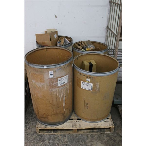 Large Storage Drums w/Asst. Hardware on Pallet