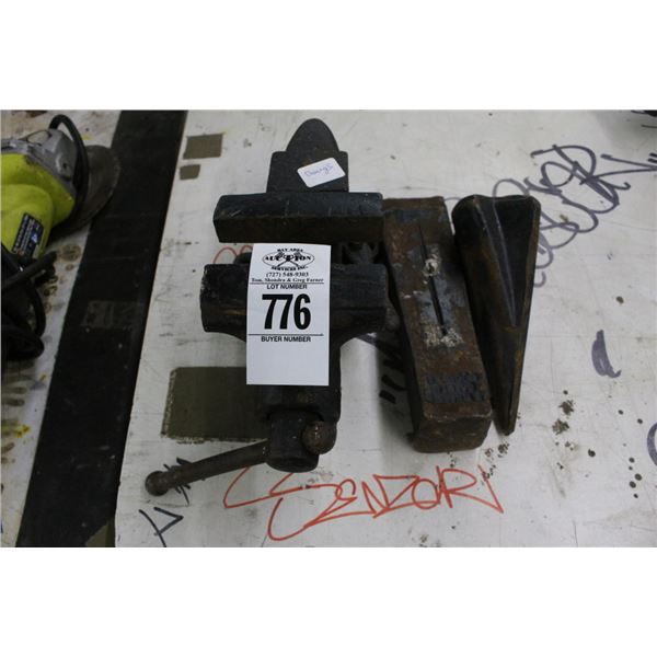 Small Bench Vise w/Axe Driver Bits/Wedgers