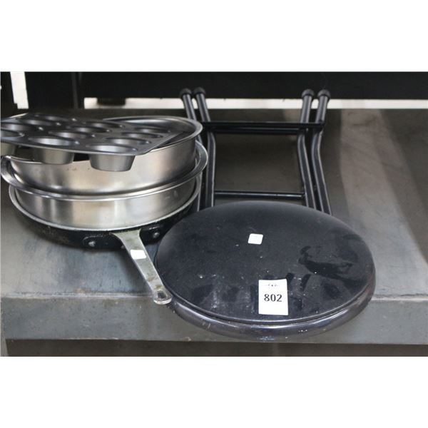 Folding Stool, Fry Pans, Muffin Pans