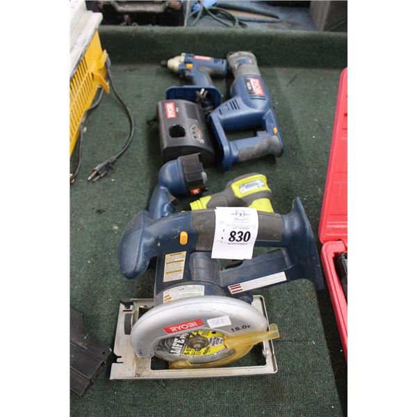 Ryobi Cordless Impact Drill, Sawzall, Flashlight, Circular Saw, - Charger No Batteries