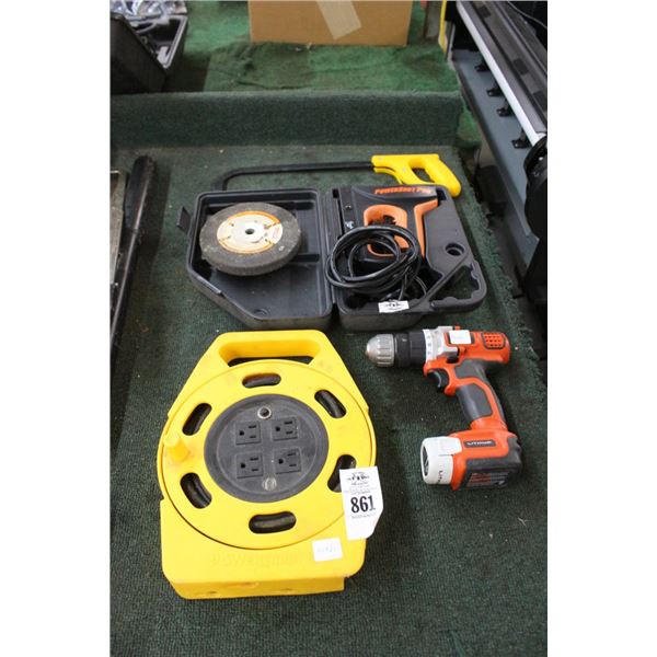 Cordless Drill, Cord Reel, Electric Stapler, Hacksaw