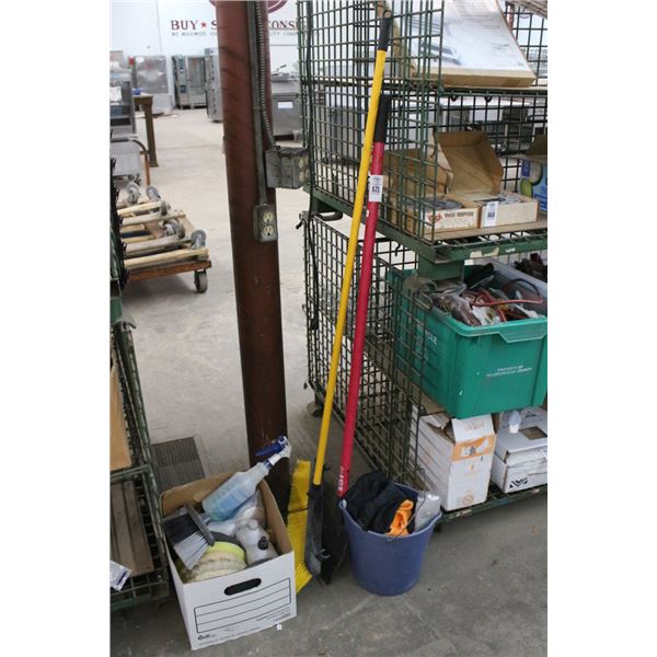 Floor Scraper, Push Broom, Bucket w/Ras, Buffer Pads