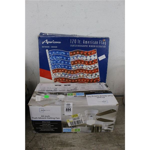 42"  Ceiling Fan,  Holographic US Flag Lighted Décor