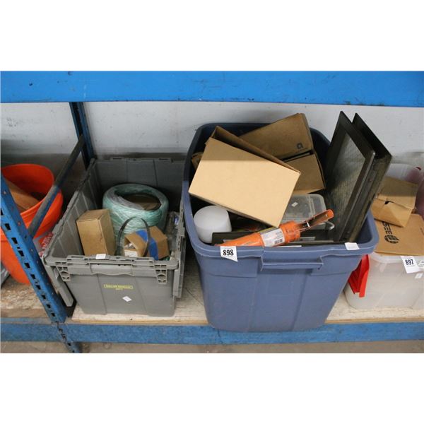 Large Bin/Tote w/Asst. Hardware Twine, Chaulk Gun
