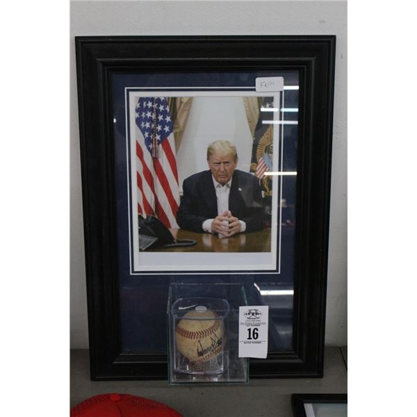Donald Trump Signed Baseball/Photo Framed