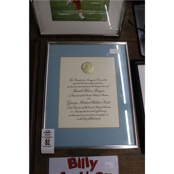 Framed Invitation Presidential Ronald Reagan/George Bush 1981