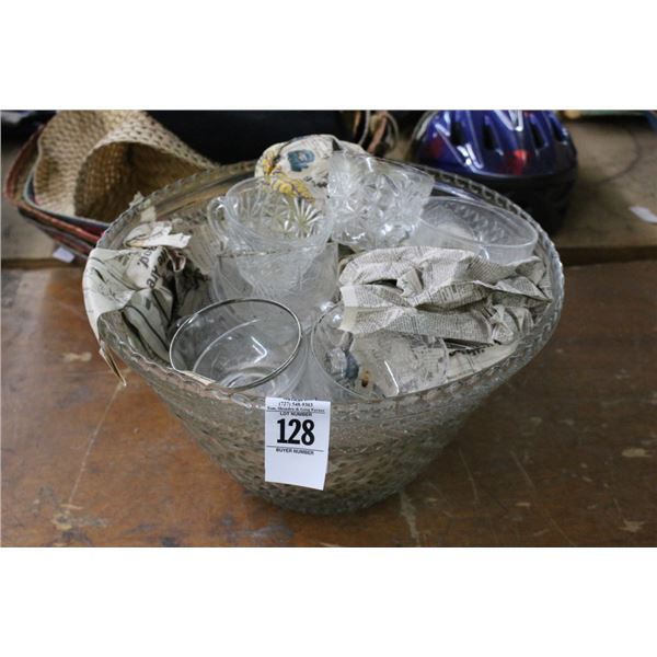 Glass Punch Bowl, Tea Cups