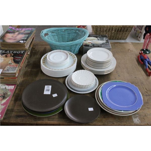 Asst. China, Ceramic Plates, Basket, 5 Pc. Table Set