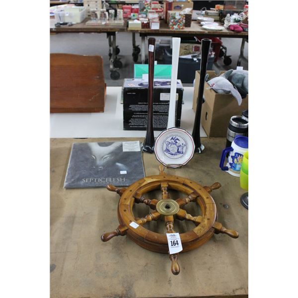 Vinyl Record Septicflesh, Wood Captain Wheel, Wall Décor, Glass Candlestands