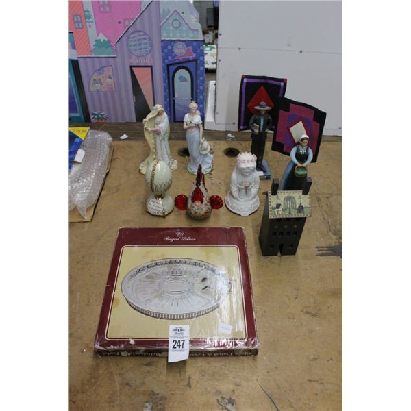 Silverplated Serving Plate, Asst. Art Glass, Figurines