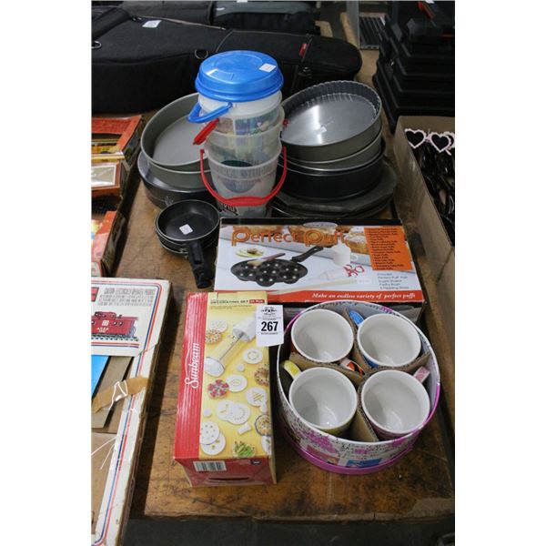 Asst. Cookie Presses, Mugs, Puff Pan, Disney/Universal Buckets, Baking Pans