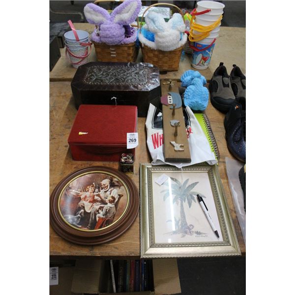 Asst. Concrete Bird Art, Wall Décor, Collector Plate, Small Metal Chest