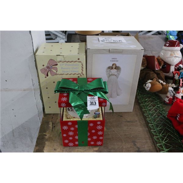 Bunny Doll, Angel Figurine, Christmas Music Box