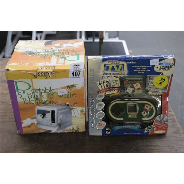 Portable Black & White TV,  Poker Game