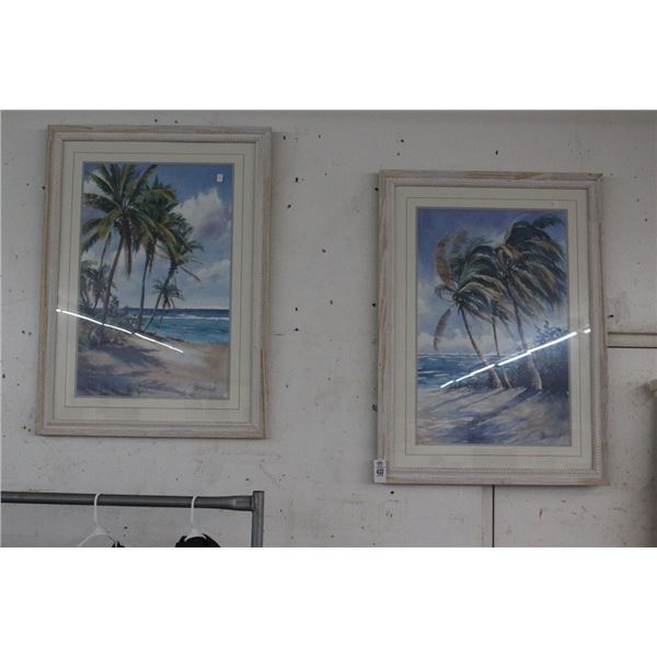Framed Palm Tree Wall Art  Approx.  30"  X  40"  - Pair