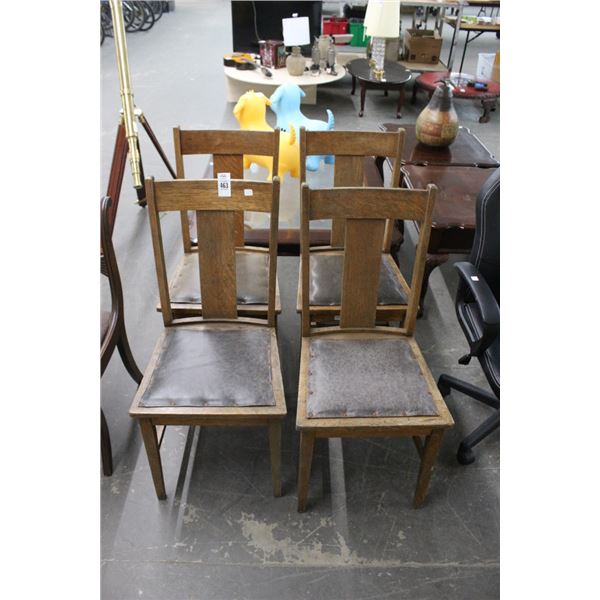 Vintage Tiger Oak Dining Chairs w/Leather Pad - 4