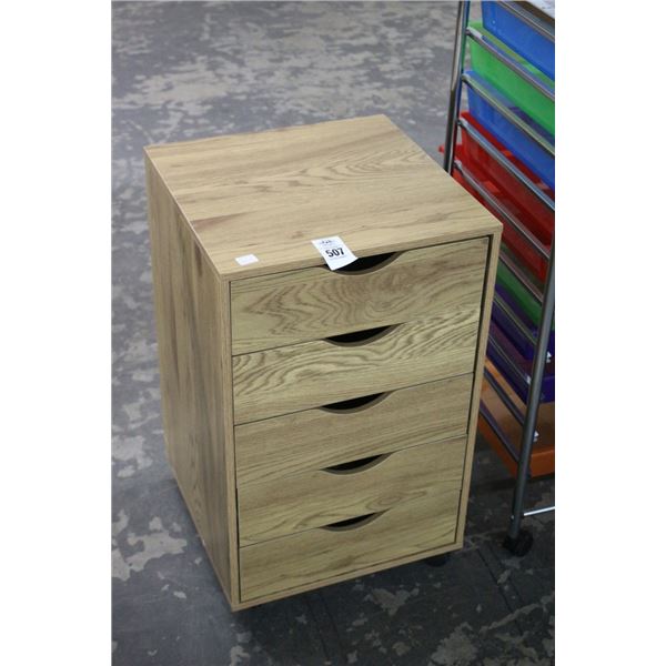 Light Oak 5 Drawer Rolling Chest