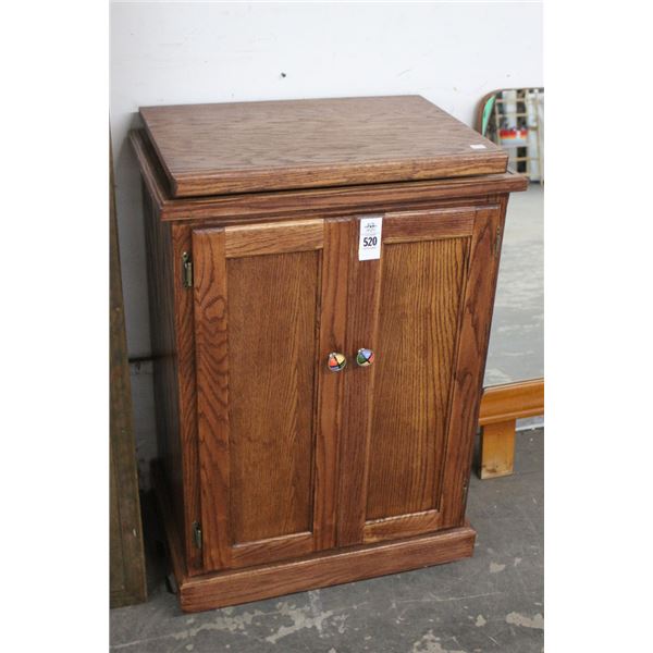 Oak Rolling Cabinet w/Lazy Susan Top, Mirror