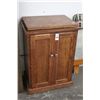 Image 1 : Oak Rolling Cabinet w/Lazy Susan Top, Mirror