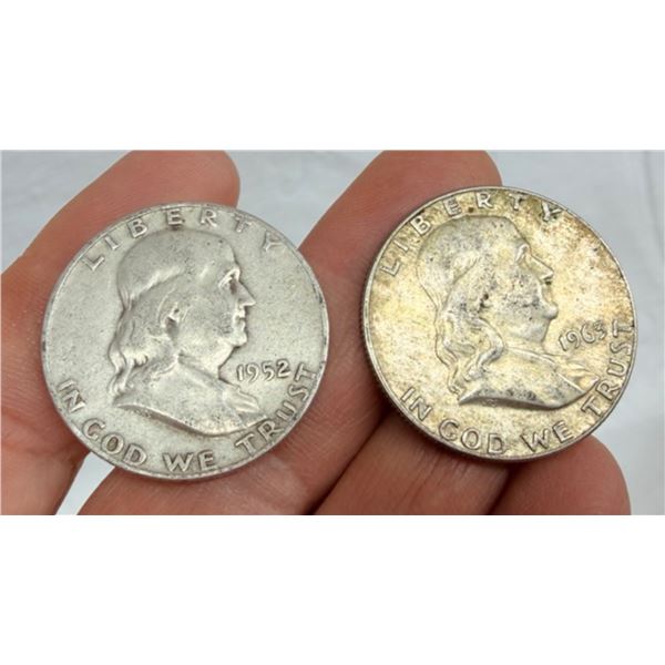 BEN FRANKLIN SILVER HALF DOLLARS - 1952D, 1963D