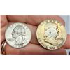 Image 1 : BEN FRANKLIN SILVER HALF DOLLARS - 1952D; WASHINGTON SILVER QUARTER - 1952D