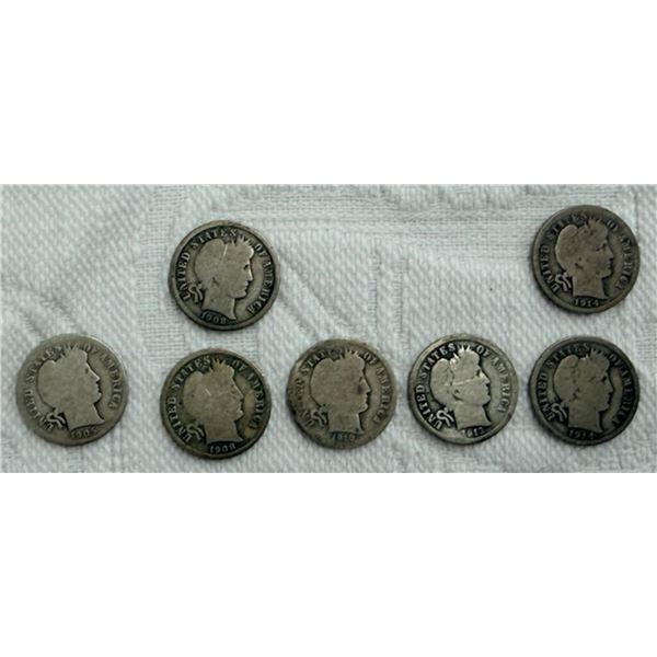 BARBER SILVER DIMES - 1905, 1908, 1908D, 1910, 1913, 1914, 1914D