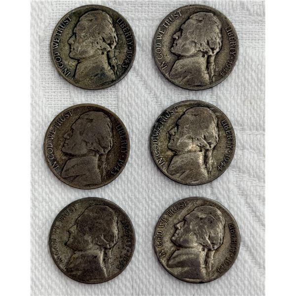 WAR NICKELS - 1943P, 1943D, 1943S, 1944P, 1944D, 1944S - COMPLETE SET OF EACH MINT FOR BOTH YEARS!