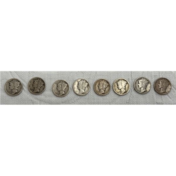 MERCURY SILVER DIMES - 1917S, 1918, 1919S, 1920, 1923, 1925, 1929, 1939