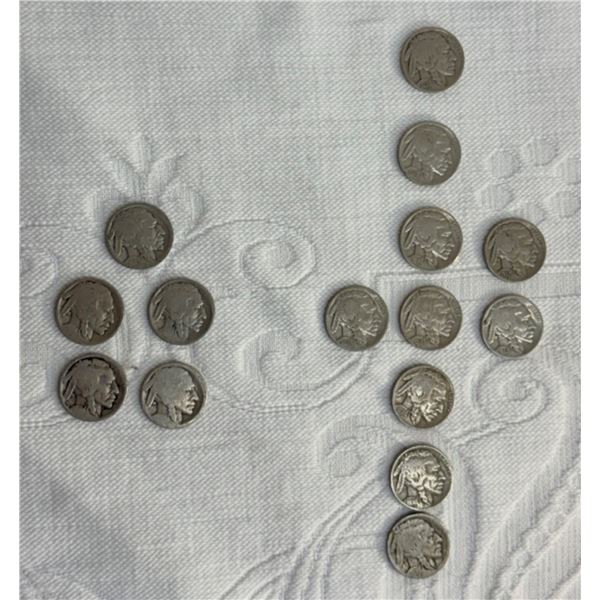 BUFFALO (INDIAN HEAD) NICKELS - lot of 12; 1936 (x6), 1936D (x2), 1937 (x2), no dates (x5)