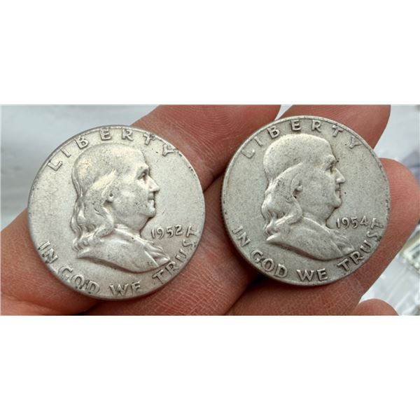 BEN FRANKLIN SILVER HALF DOLLARS - 1952, 1954