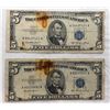Image 1 : $5 SILVER CERTIFICATES- SERIES 1953, BLUE TREASURY SEAL AND SERIAL NUMBERS  - LOT OF 2