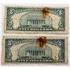 Image 2 : $5 SILVER CERTIFICATES- SERIES 1953, BLUE TREASURY SEAL AND SERIAL NUMBERS  - LOT OF 2