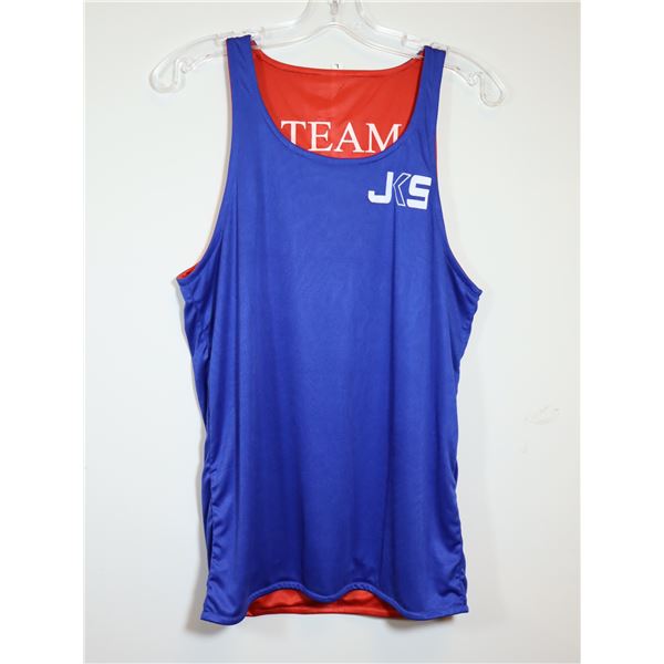 LOT DE 15 DÉBARDEURS RÉVERSIBLE (BLEU/ROUGE) LOGO "TEAM JKS" gr:MED