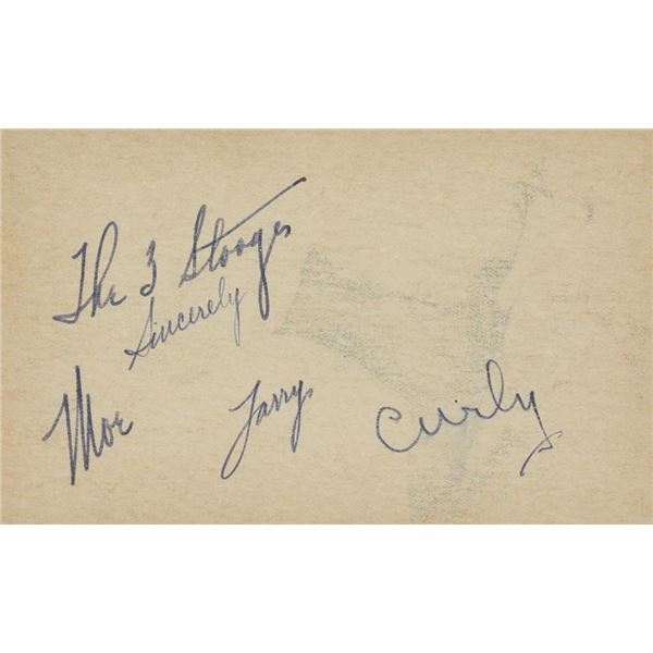 Three Stooges signed postcard. GFA authenticated