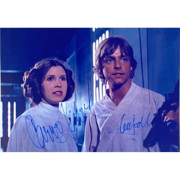 Star Wars Carrie Fisher and Mark Hamill facsimile signed movie photo