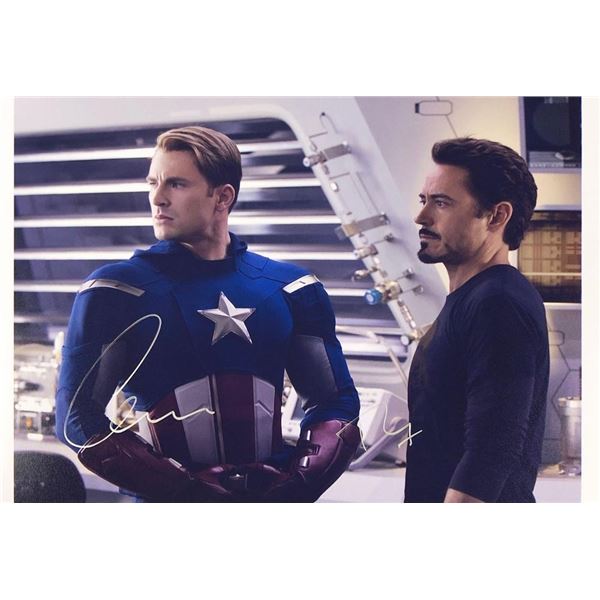 Captain America Chris Evans and Robert Downey Jr. facsimile signed movie photo